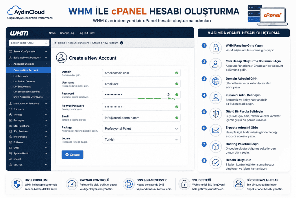 WHM İle cPanel Hesabı Oluşturma