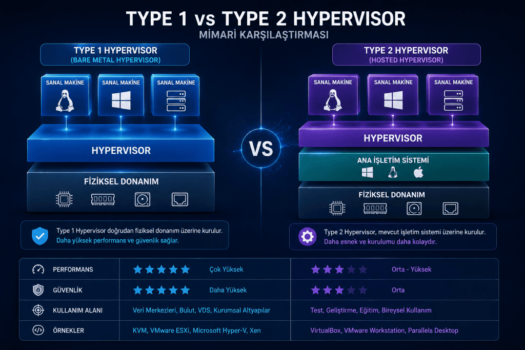 TYPE 1 ve TYPE 2 Hypervisor