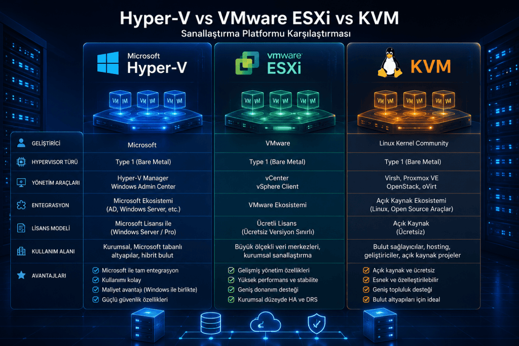 Hyper-V Vmware Esxi ve KVM Arasındaki Farklar