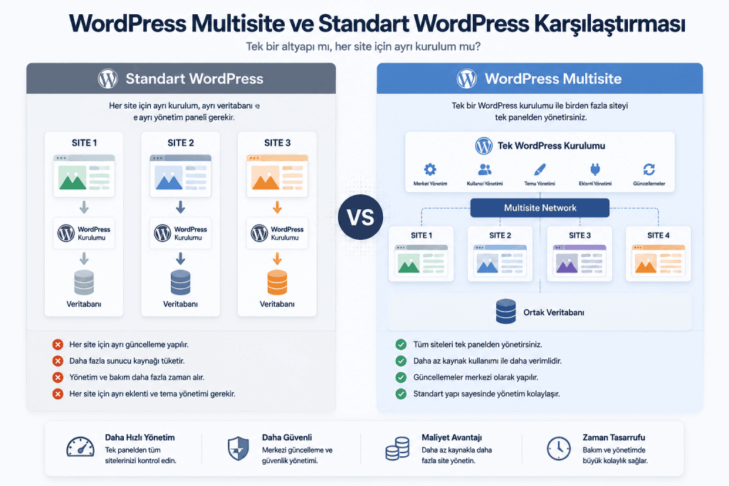WordPress Multisite Nedir Karşılaştırması