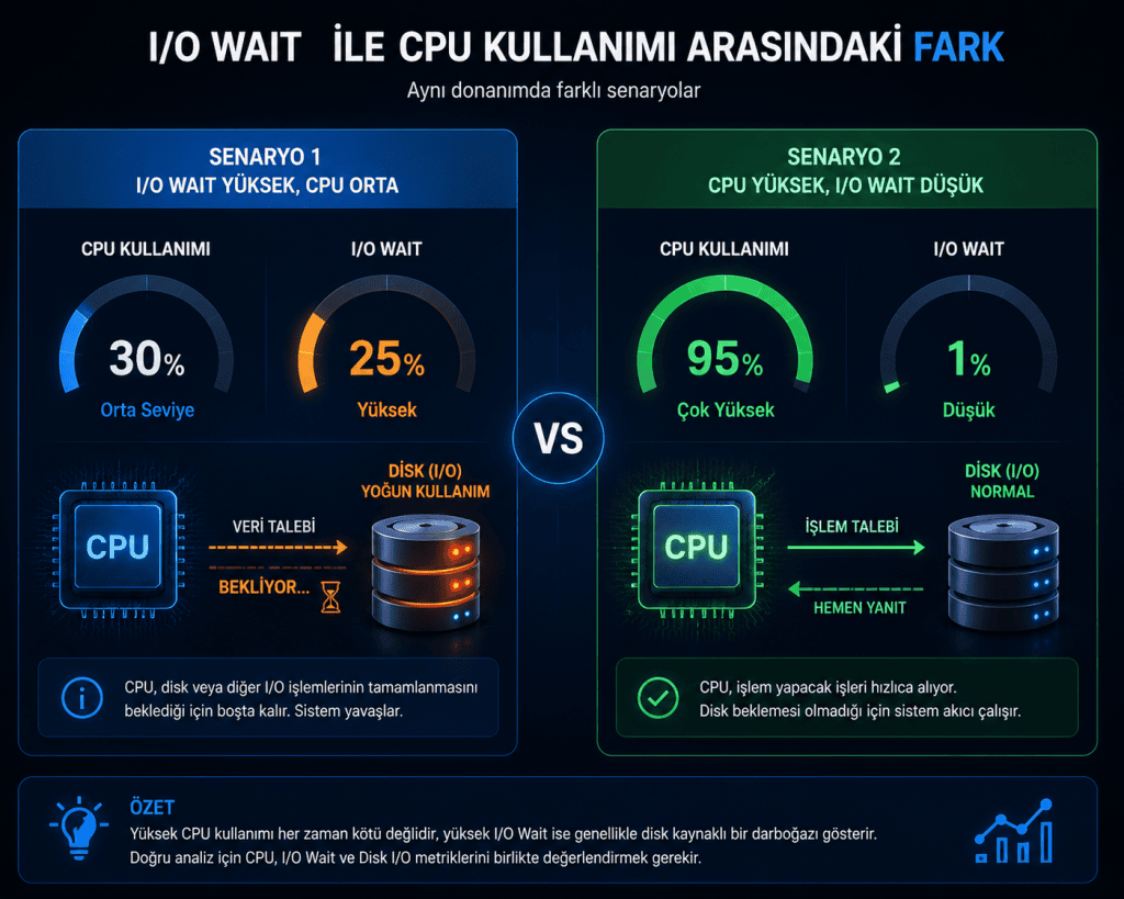 I/O Wait Nedir ile CPU kullanımı arasındaki fark
