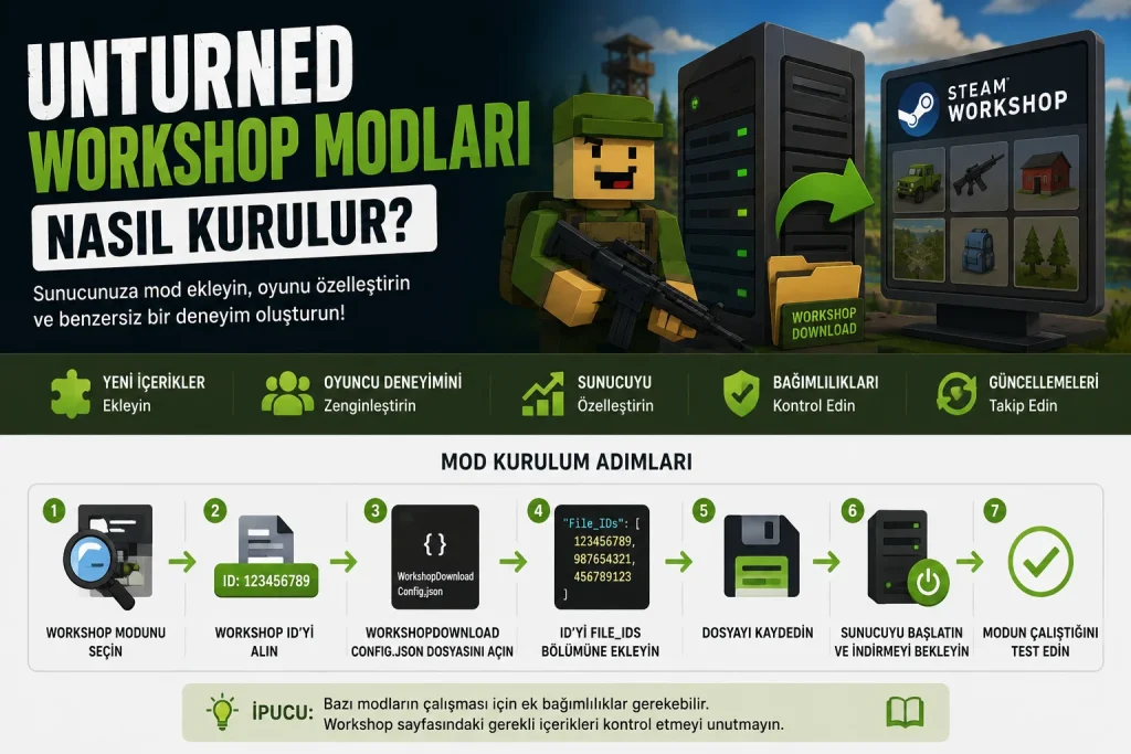 Unturned Workshop modu kurulum adımları ve Workshop ID kullanımı