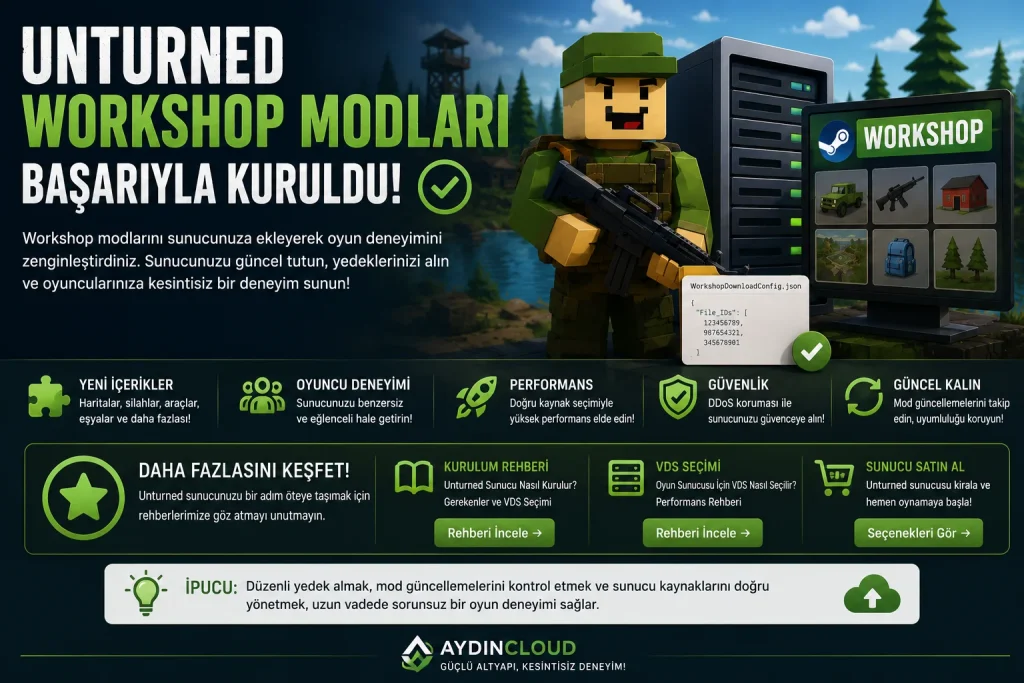 Unturned Workshop modları ile sunucu özelleştirme ve mod kurulumu