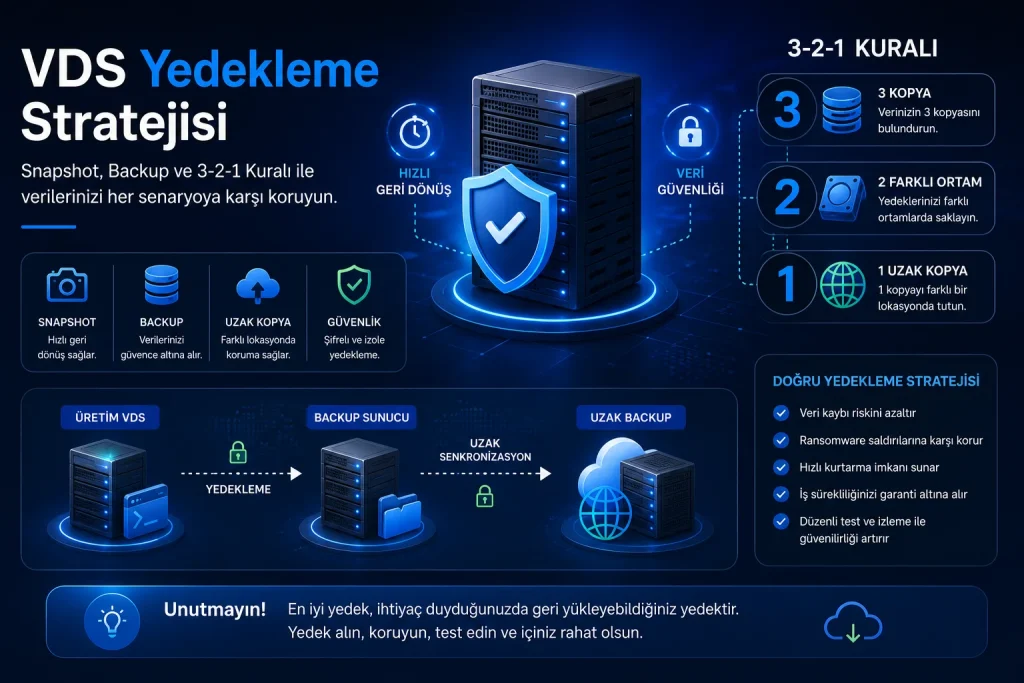 VDS yedekleme 3-2-1 kuralı snapshot ve backup karşılaştırması
