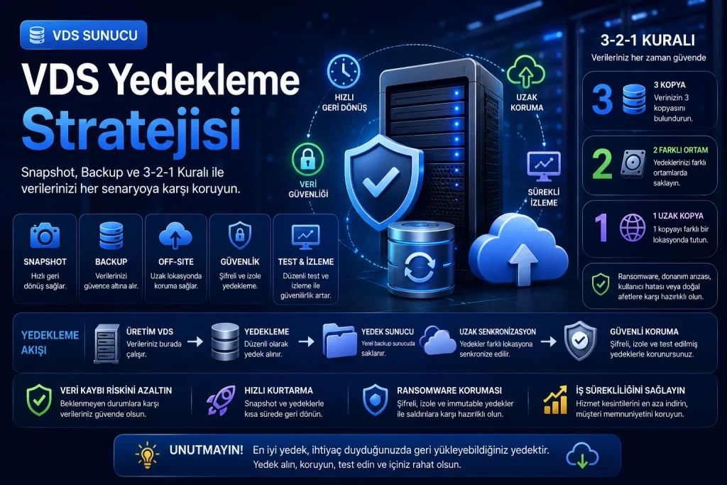 VDS yedekleme stratejisi güvenli backup ve uzak yedekleme