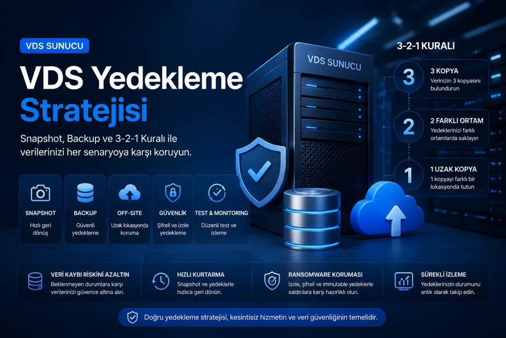 VDS Yedekleme Stratejisi: Snapshot, Backup ve 3-2-1 Kuralı