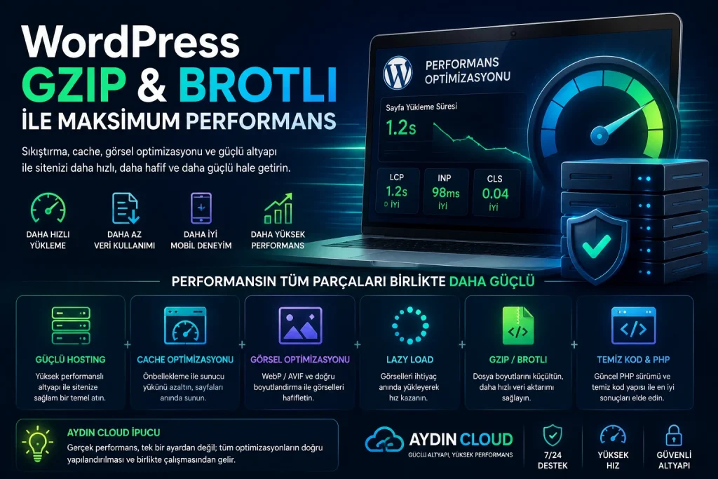 WordPress Gzip Sıkıştırma site hızını artırmak için GZIP Brotli optimizasyonu