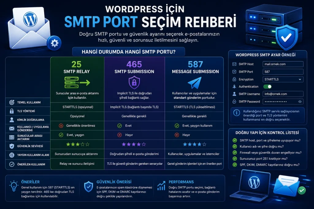 WordPress için SMTP port seçim rehberi