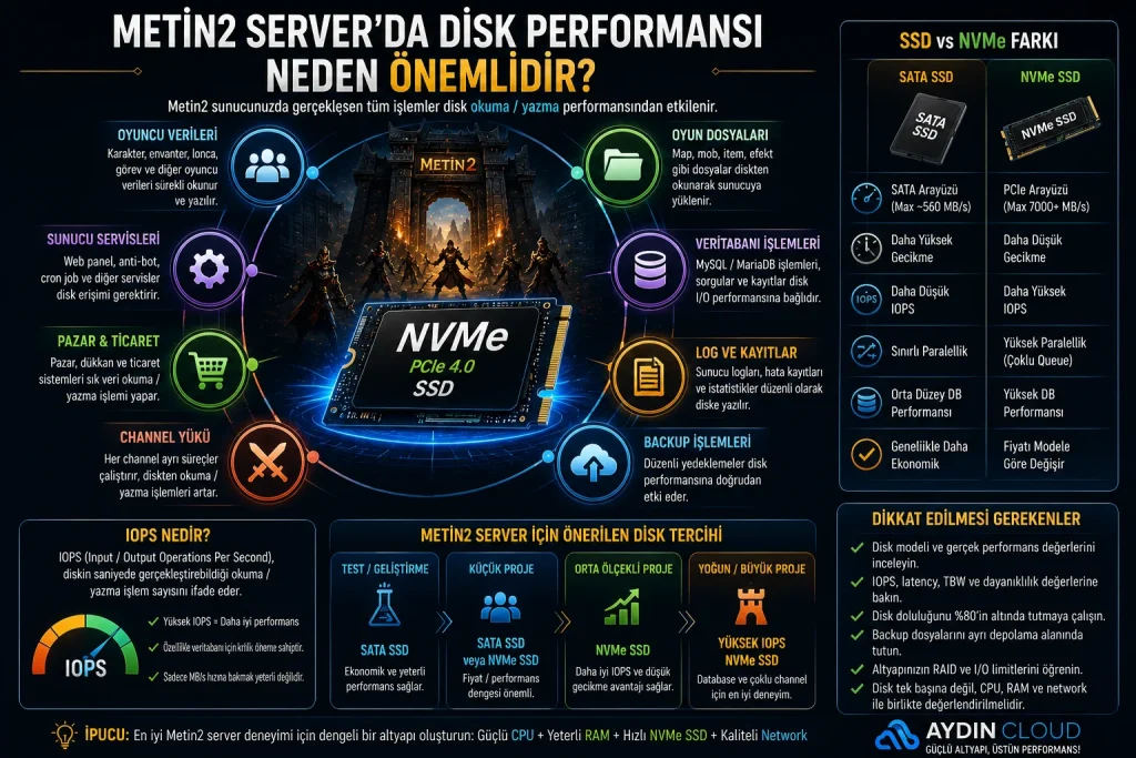 Metin2 server NVMe SSD ve IOPS disk performansı