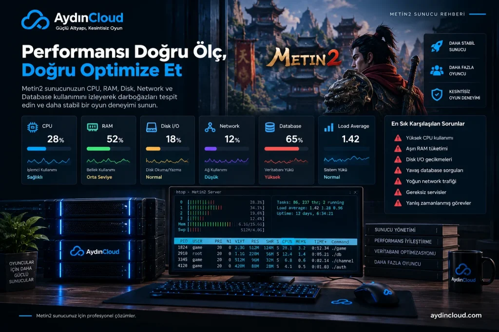 Metin2 server CPU RAM disk ve network performans analizi