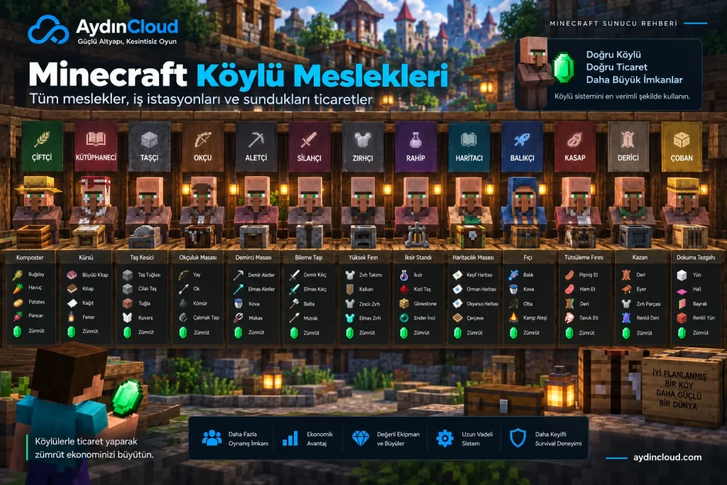 Minecraft köylü meslekleri ve iş blokları