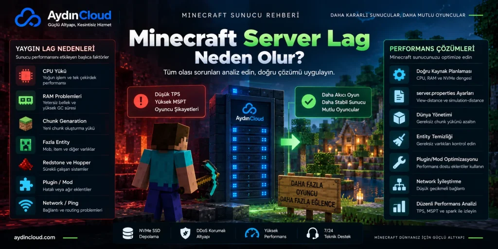 Minecraft server lag nedenleri ve performans optimizasyonu