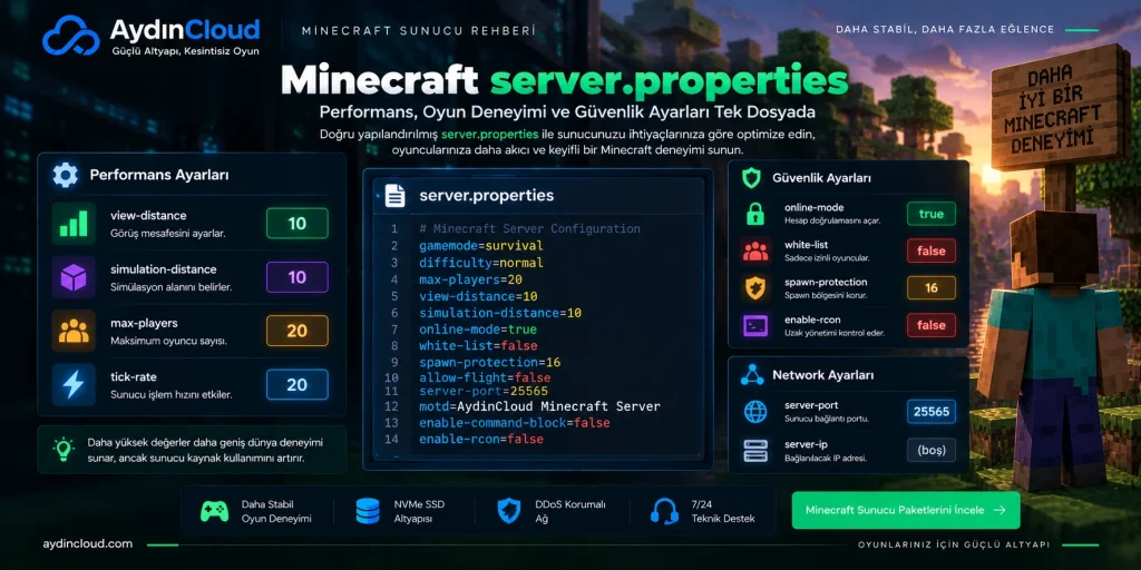 Minecraft server.properties performans ayarları