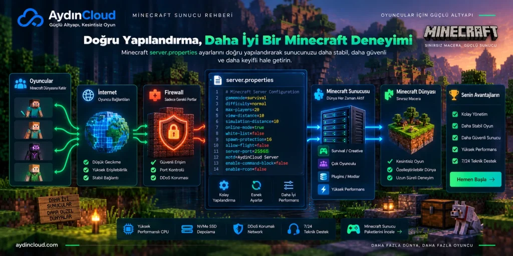 Minecraft server yapılandırması ve güvenlik ayarları