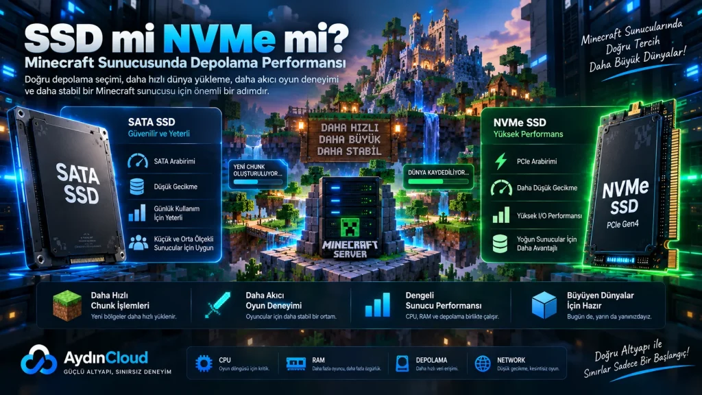 Minecraft sunucusu SSD NVMe performans karşılaştırması