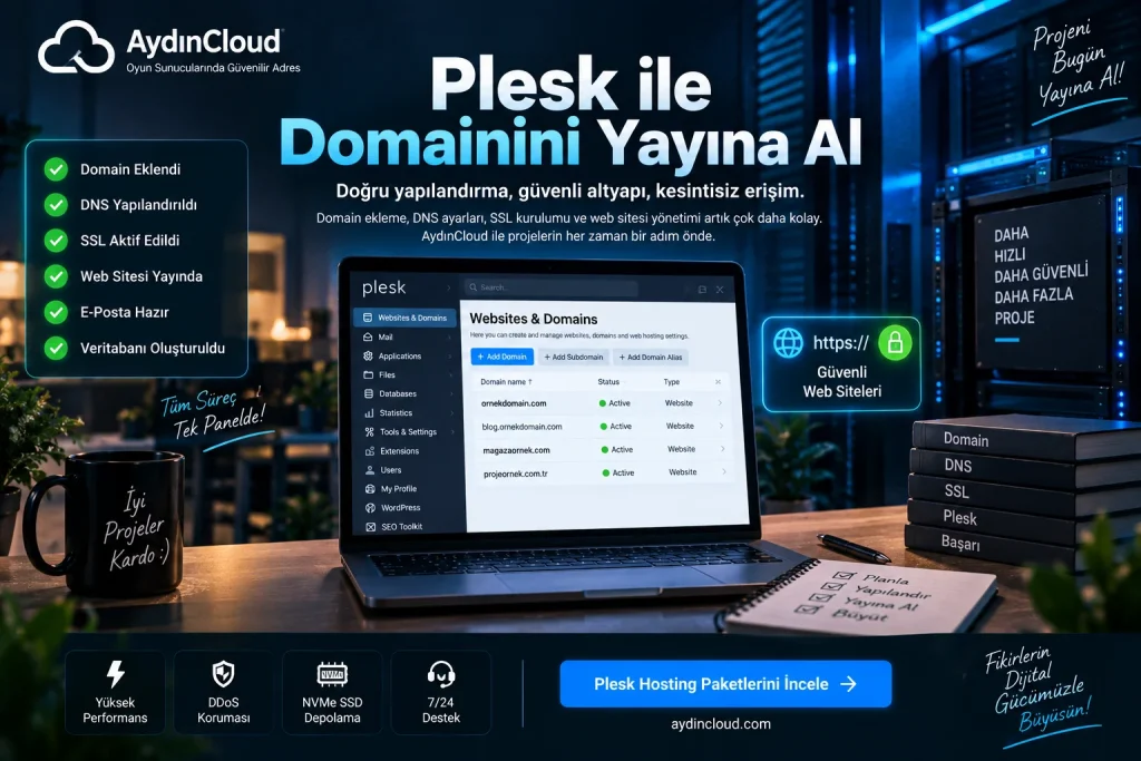 Plesk panelde domain ekleme ve web sitesini yayına alma