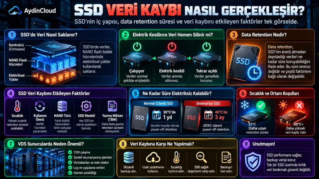SSD veri kaybı riskini etkileyen data retention, elektrik kesintisi ve sıcaklık faktörleri