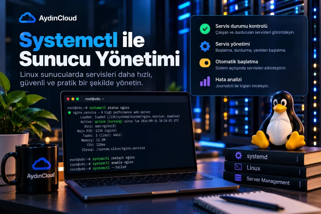 Systemctl ile Linux servislerinin yönetildiği AydınCloud sunucu ortamı