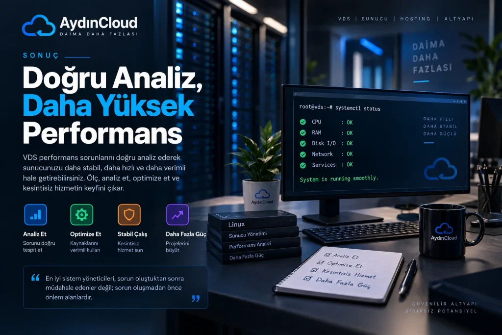 VDS performans optimizasyonu ile daha hızlı, daha stabil ve yüksek performanslı Linux sunucularını gösteren AydınCloud görseli.