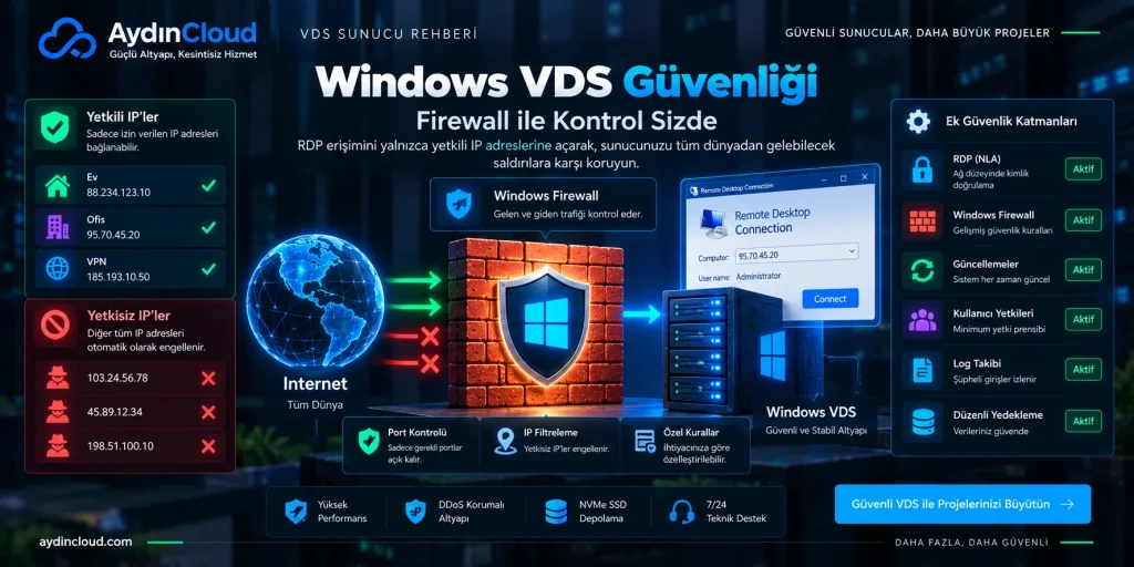 Windows VDS firewall ve RDP güvenliği